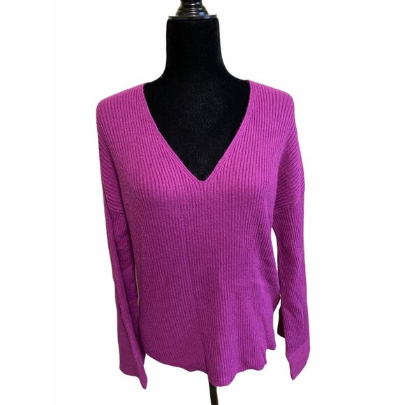 Free Press V-Neck Ribbed Knit Sweater Women's XS Purple Long Sleeve Lightweight - Picture 2 of 6